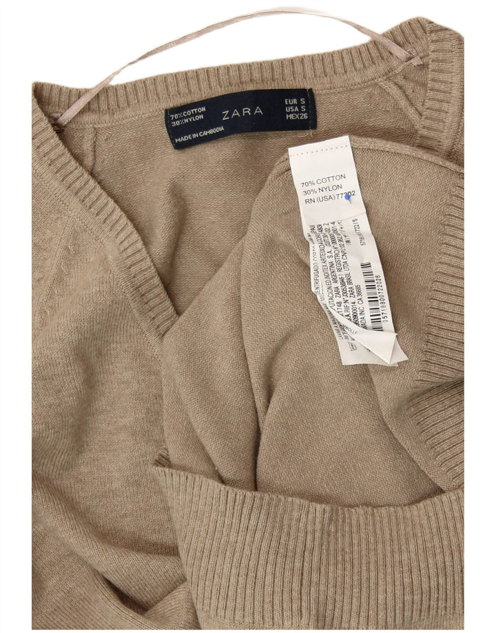 ZARA Mujer Jersey con Cuello en V Jersey UK 8 Small Gris Algodón