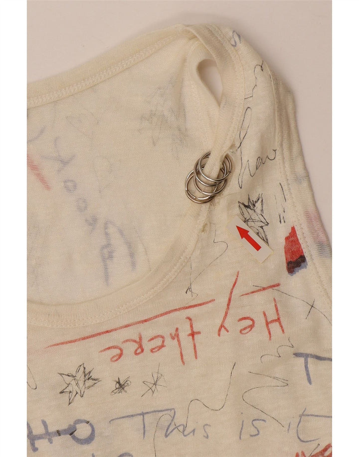ZARA Top sin mangas gráfico para mujer UK 40 Medium Off White Linen