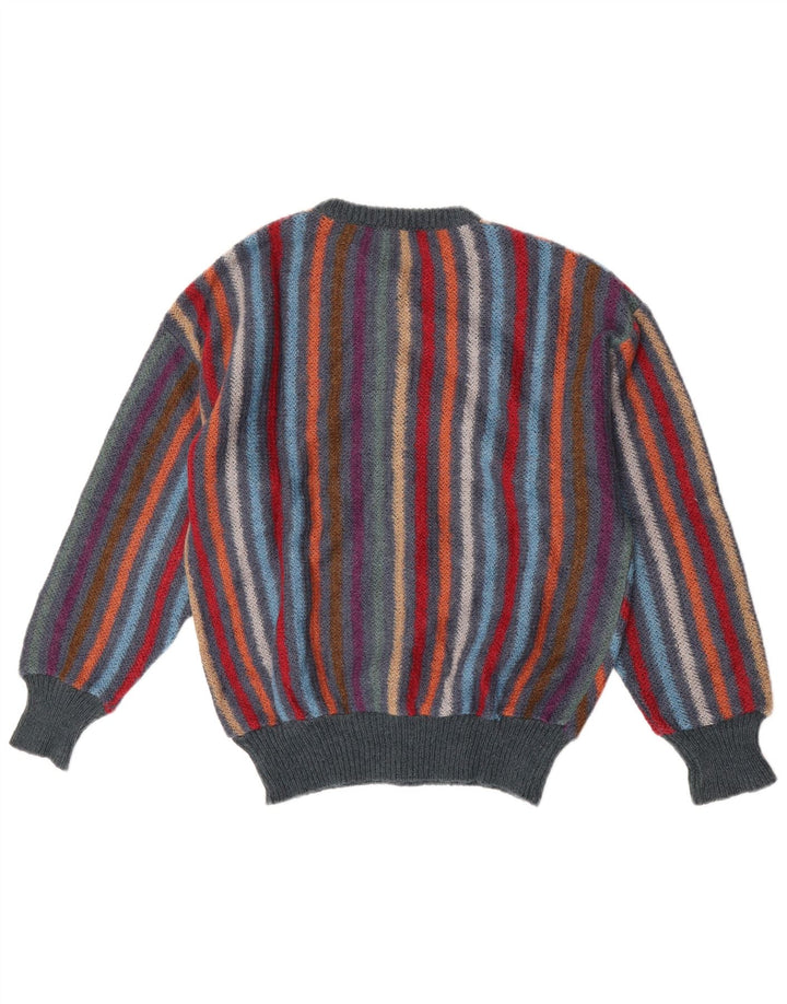 Vintage mujer Cardigan suéter Reino Unido 14 lana de rayas multicolor mediana