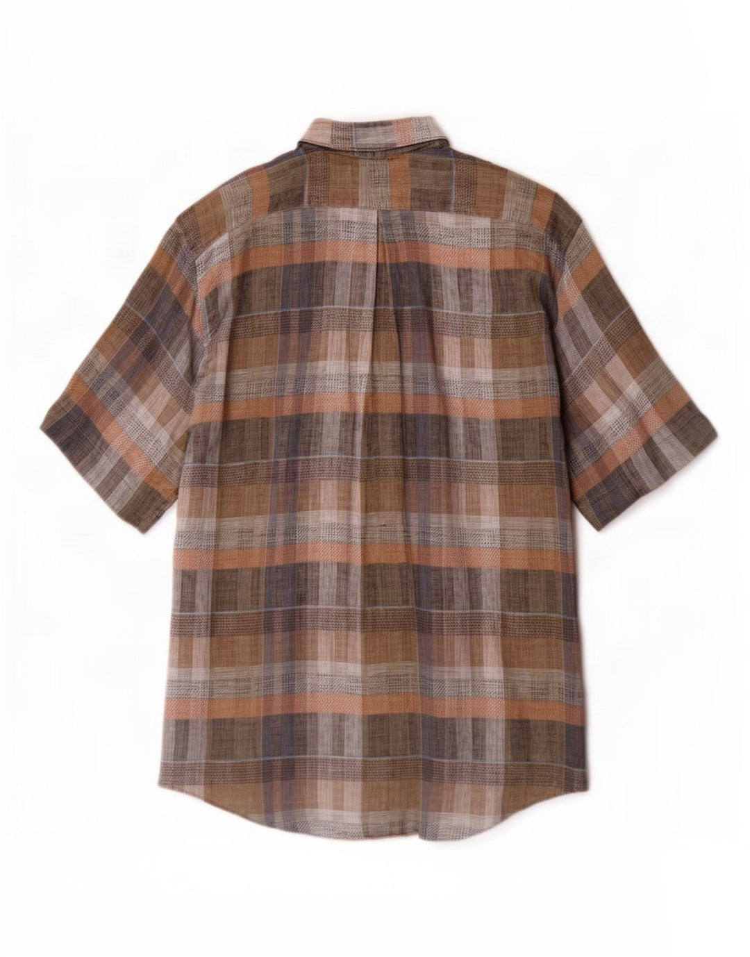 Vintage hombres camisa de manga corta grande marrón cuadros