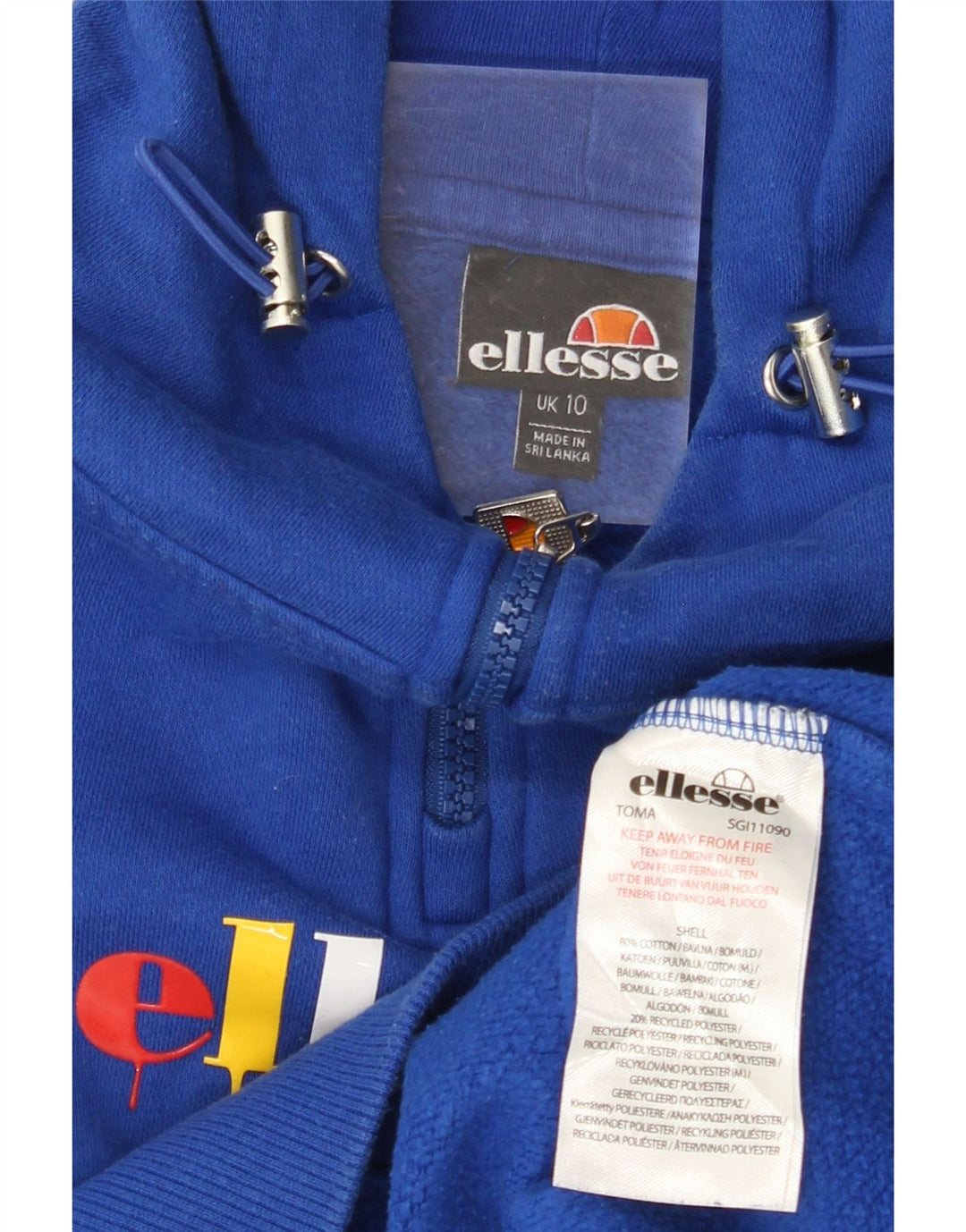 ELLESSE Jersey con capucha y cuello con cremallera y gráfico extragrande para mujer UK 10 Small Blue