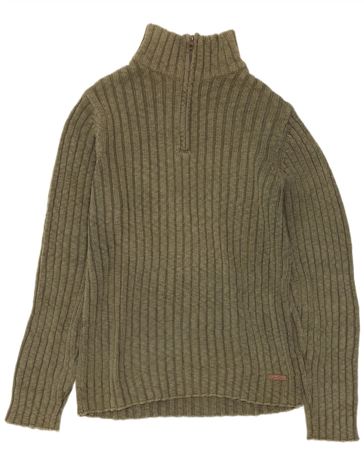 Marlboro Classics - Jersey con cuello y cremallera para hombre, talla grande, algodón caqui