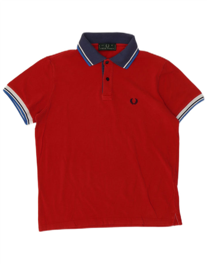 FRED PERRY Polo de hombre de algodón con bloques de color rojo pequeño