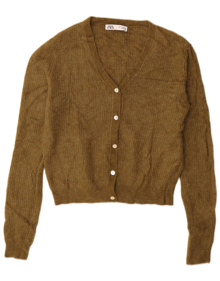 Zara Mujer Cárdigan Suéter UK 46 Large Caqui Poliamida