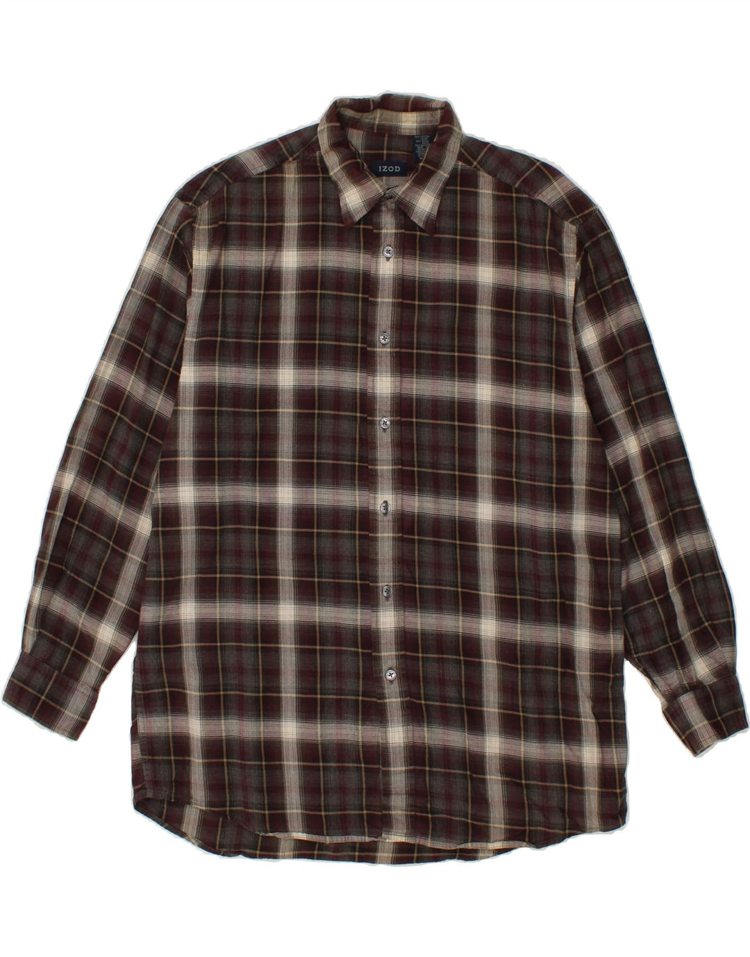 IZOD Mens Flannel Shirt Medium Burgundy Check Cotton Vintage Izod and Second-Hand Izod from Messina Hembry 
