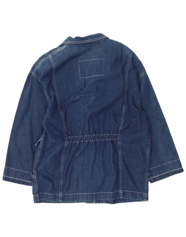 Vintage mujer 3 botones denim Blazer chaqueta Reino Unido 16 algodón azul marino grande