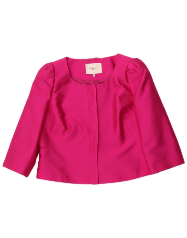L.K. BENNETT Chaqueta Blazer Corta de Manga 3/4 para Mujer UK 46 Grande Seda Rosa