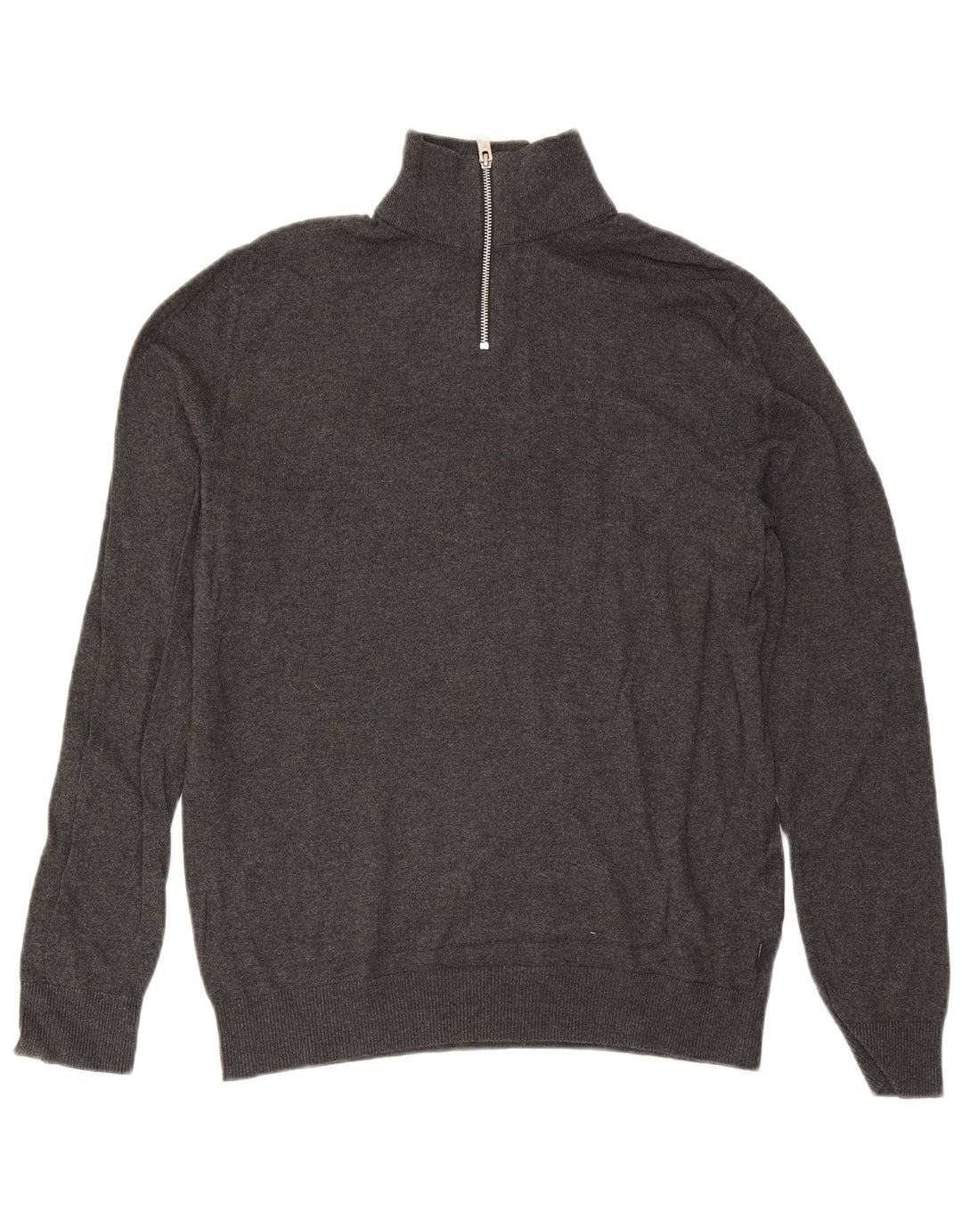 Jack & Jones Hombre Zip Neck Jumper Sweater Gris Medio Algodón
