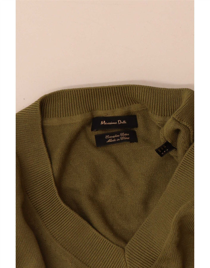 Massimo Dutti Hombre Jersey Cuello Pico Large Caqui Algodón