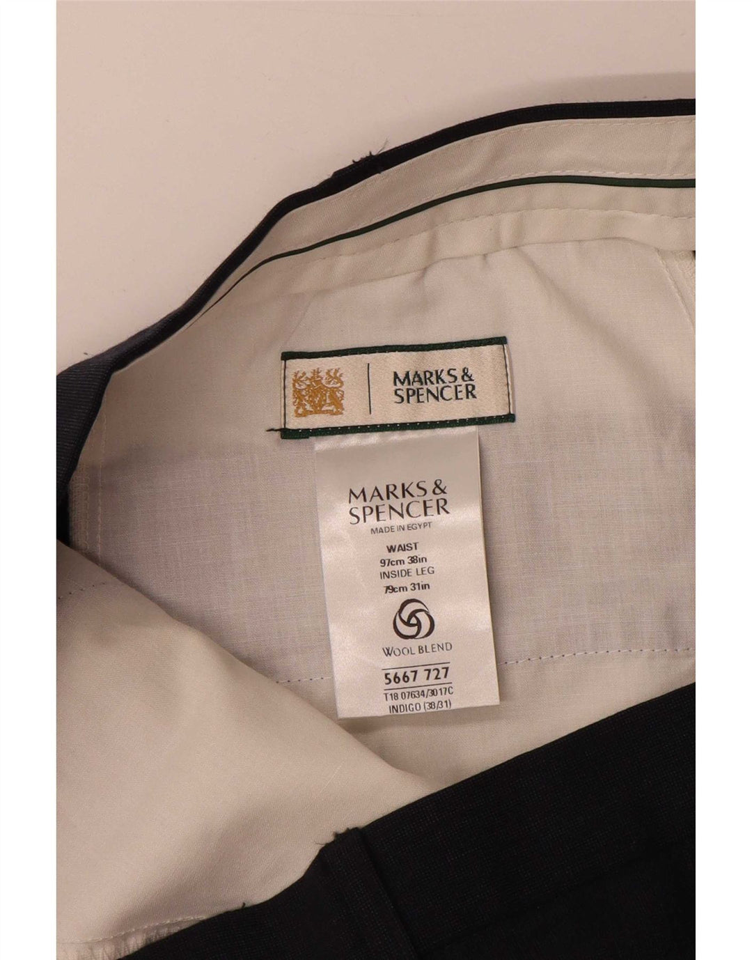 Marks & Spencer Pantalón de traje recto para hombre W38 L31 Poliéster azul marino