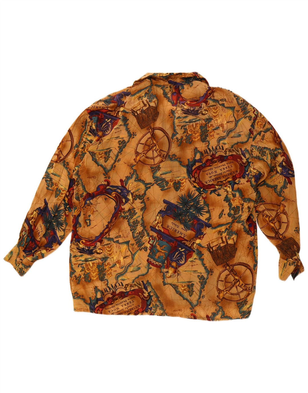 Vintage mujer gráfico camisa de gran tamaño blusa Reino Unido 16 acetato beige grande