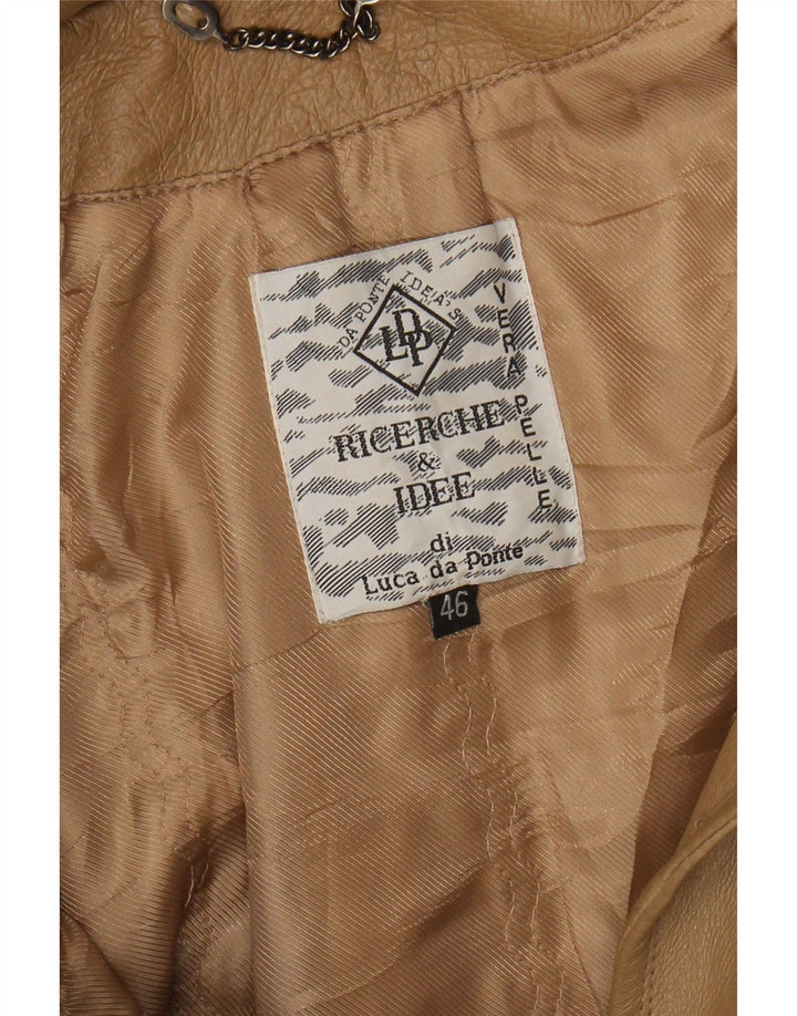 VINTAGE Abrigo de cuero con capucha de gran tamaño para mujer IT 46 Cuero marrón grande