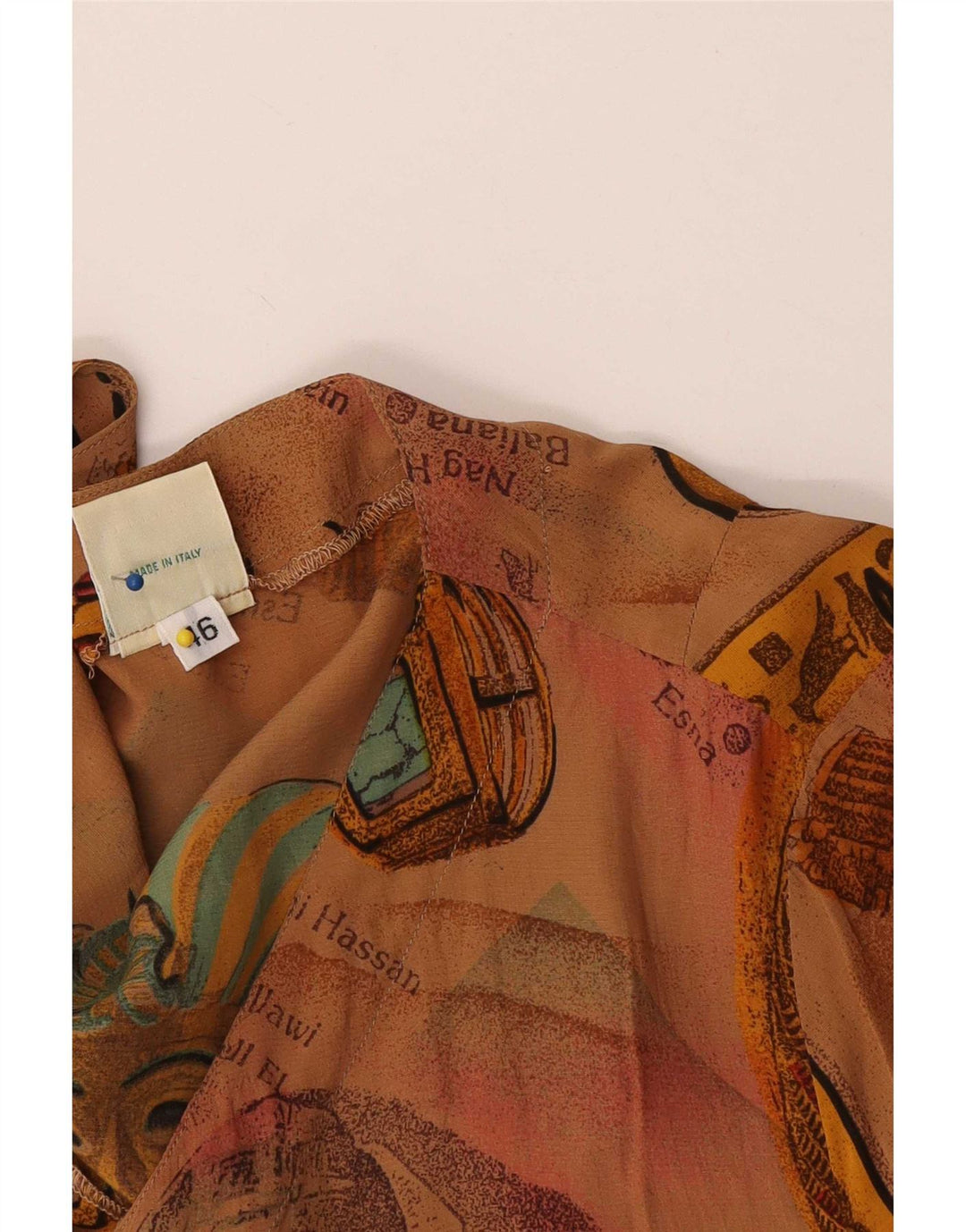 Vintage mujer patrón abstracto camisa de manga corta blusa IT 46 marrón grande