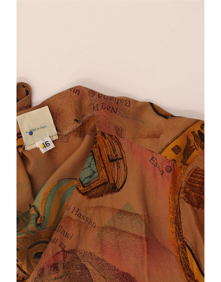 Vintage mujer patrón abstracto camisa de manga corta blusa IT 46 marrón grande