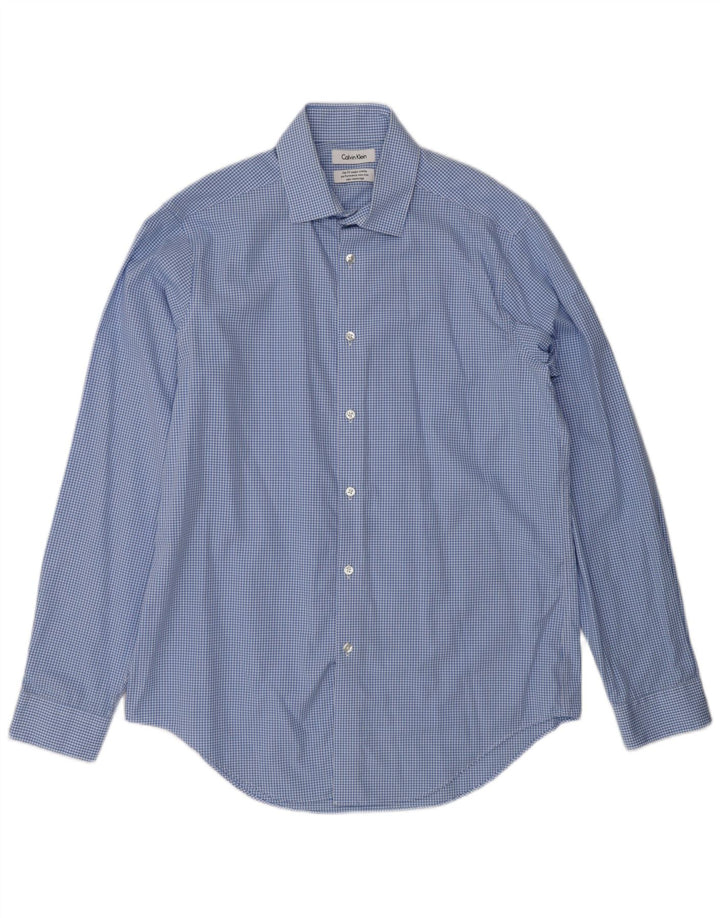 Calvin Klein - Camisa ajustada para hombre, talla 16, cuadros azules grandes