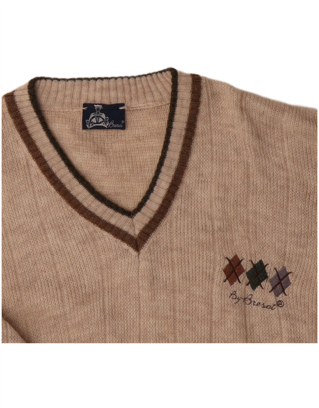 BRESCI Jersey con cuello en V para hombre XL Acrílico beige