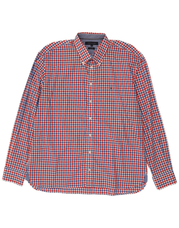 Tommy Hilfiger Camisa de ajuste personalizado para hombre 2XL Algodón a cuadros rojo