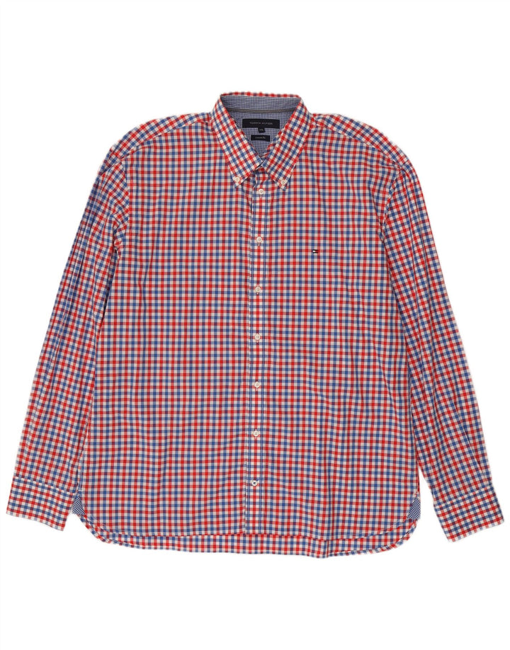 Tommy Hilfiger Camisa de ajuste personalizado para hombre 2XL Algodón a cuadros rojo