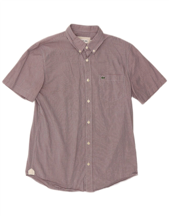Camisa Lacoste Hombre Manga Corta Regular Fit Talla 40 Medium Borgoña Cuadros