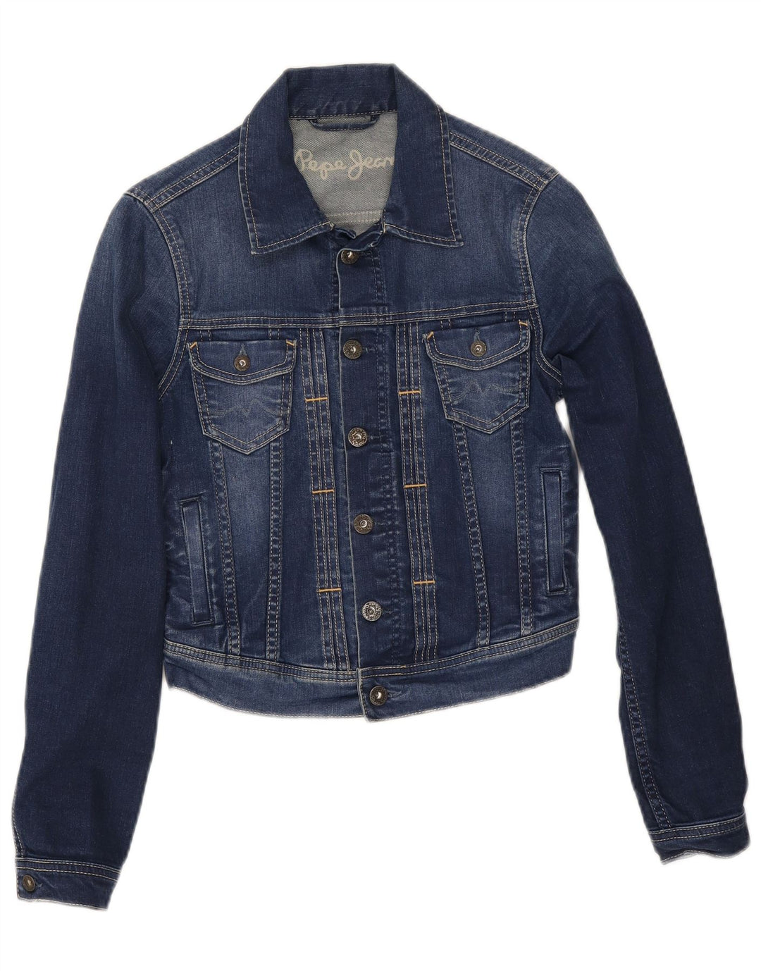 PEPE Jeans Chaqueta vaquera corta para mujer UK 10 Small Blue Cotton