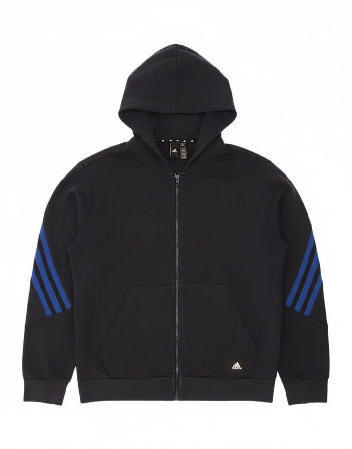Adidas - Sudadera con capucha y cremallera para hombre, tamaño grande, algodón azul marino