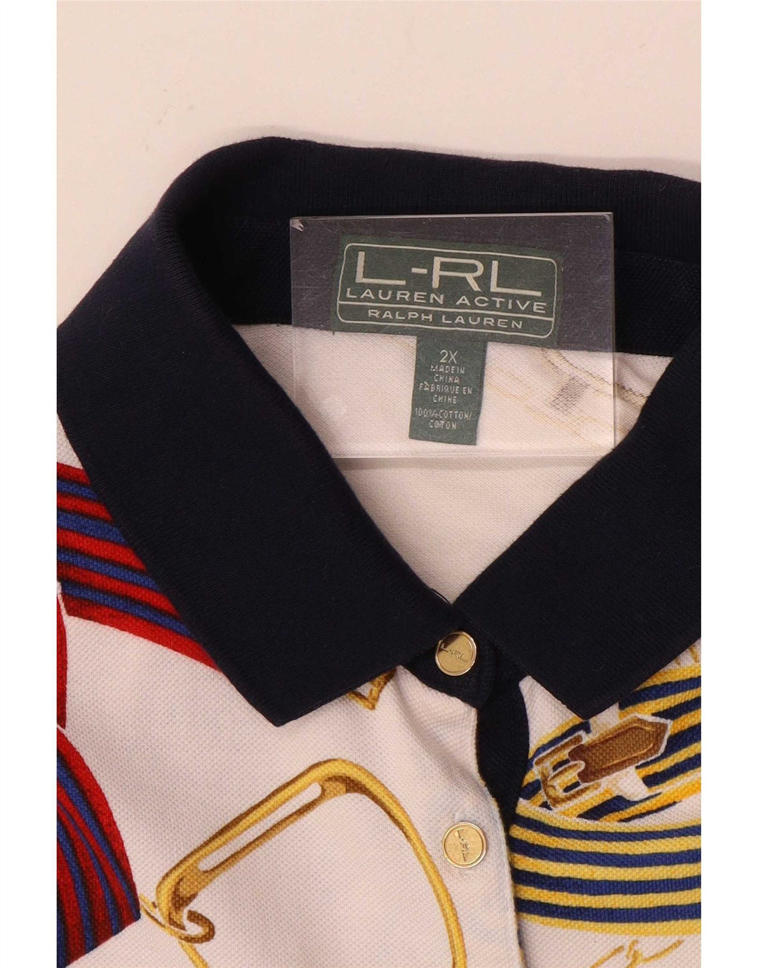 Ralph Lauren Polo con estampado abstracto para mujer, talla 2XL, algodón blanco