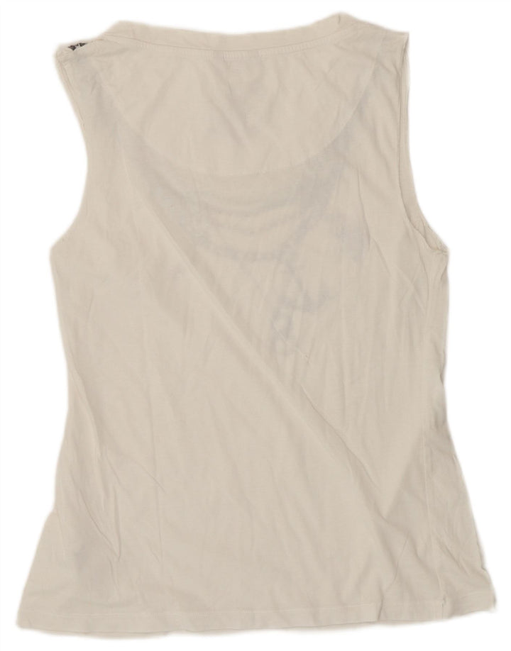 Carrera Mujer Gráfico Chaleco Top UK 10 Pequeño Algodón Blanco