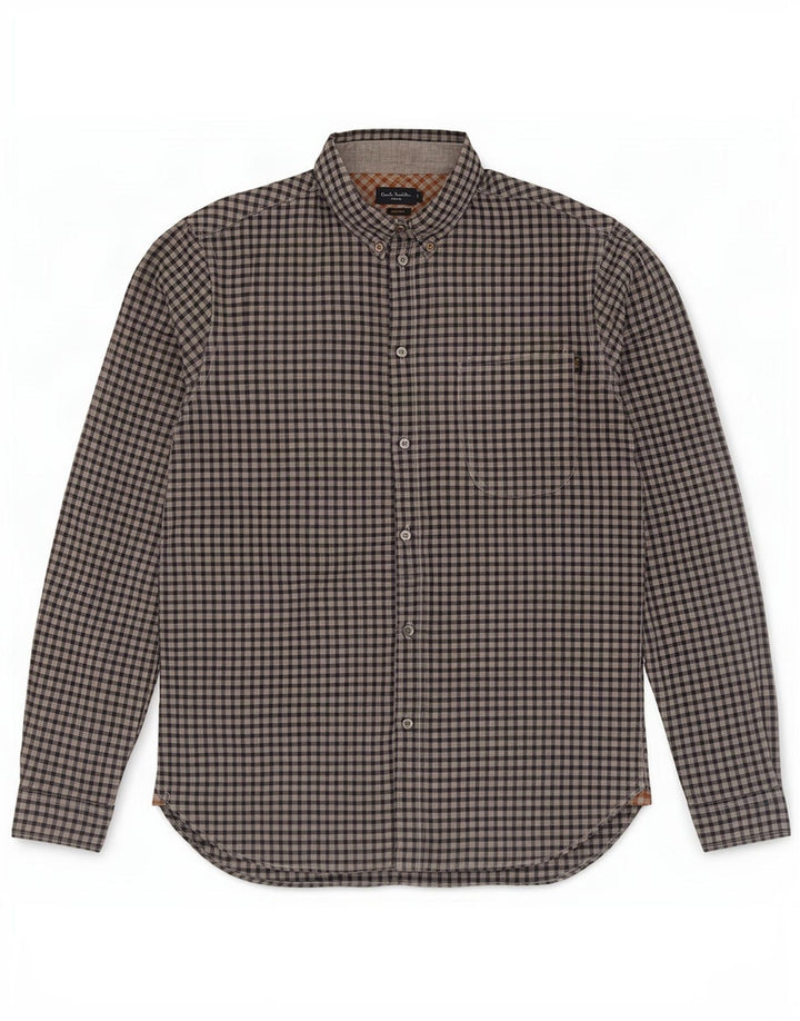 Paul & Shark Camisa de corte estándar para hombre de algodón a cuadros azul medio