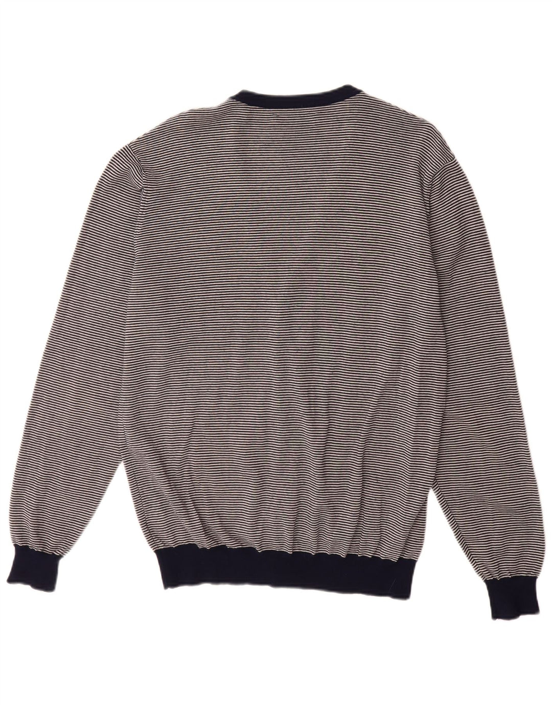 FRED PERRY Suéter tipo cárdigan para hombre XL Lana merino a rayas azul marino