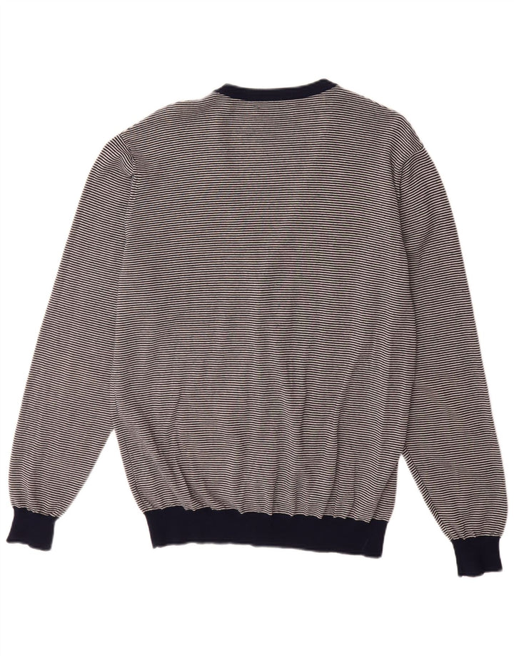 FRED PERRY Suéter tipo cárdigan para hombre XL Lana merino a rayas azul marino