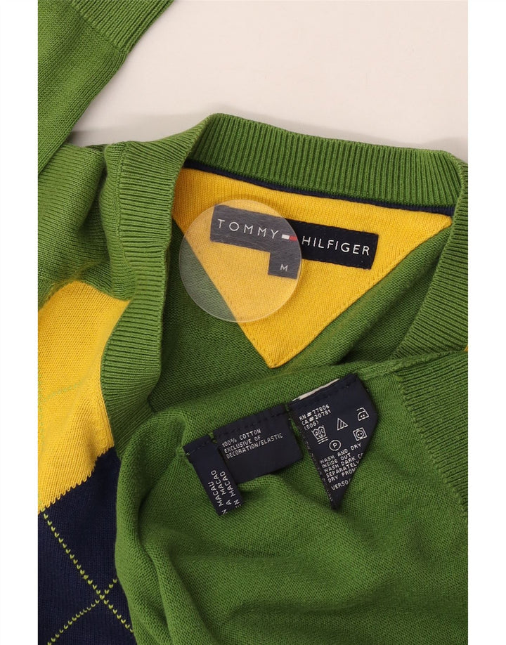 Tommy Hilfiger Jersey con Cuello en V para Hombre Verde Medio Argyle/Diamond