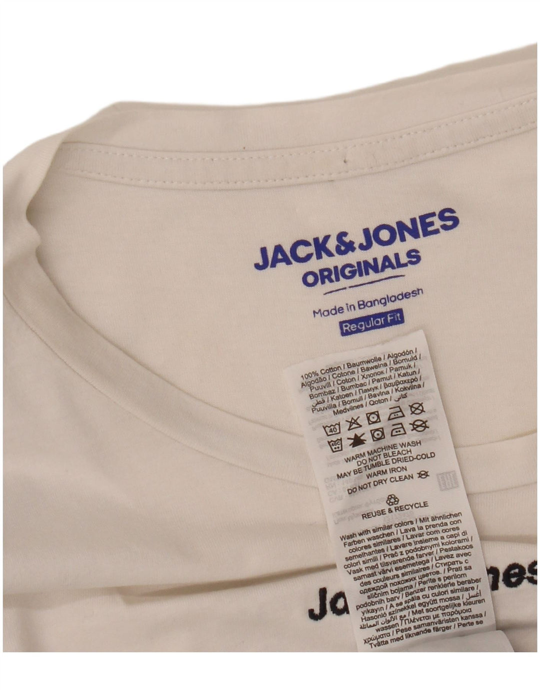 JACK & JONES Hombre Originals Camiseta Top Small Blanco Colorblock Algodón