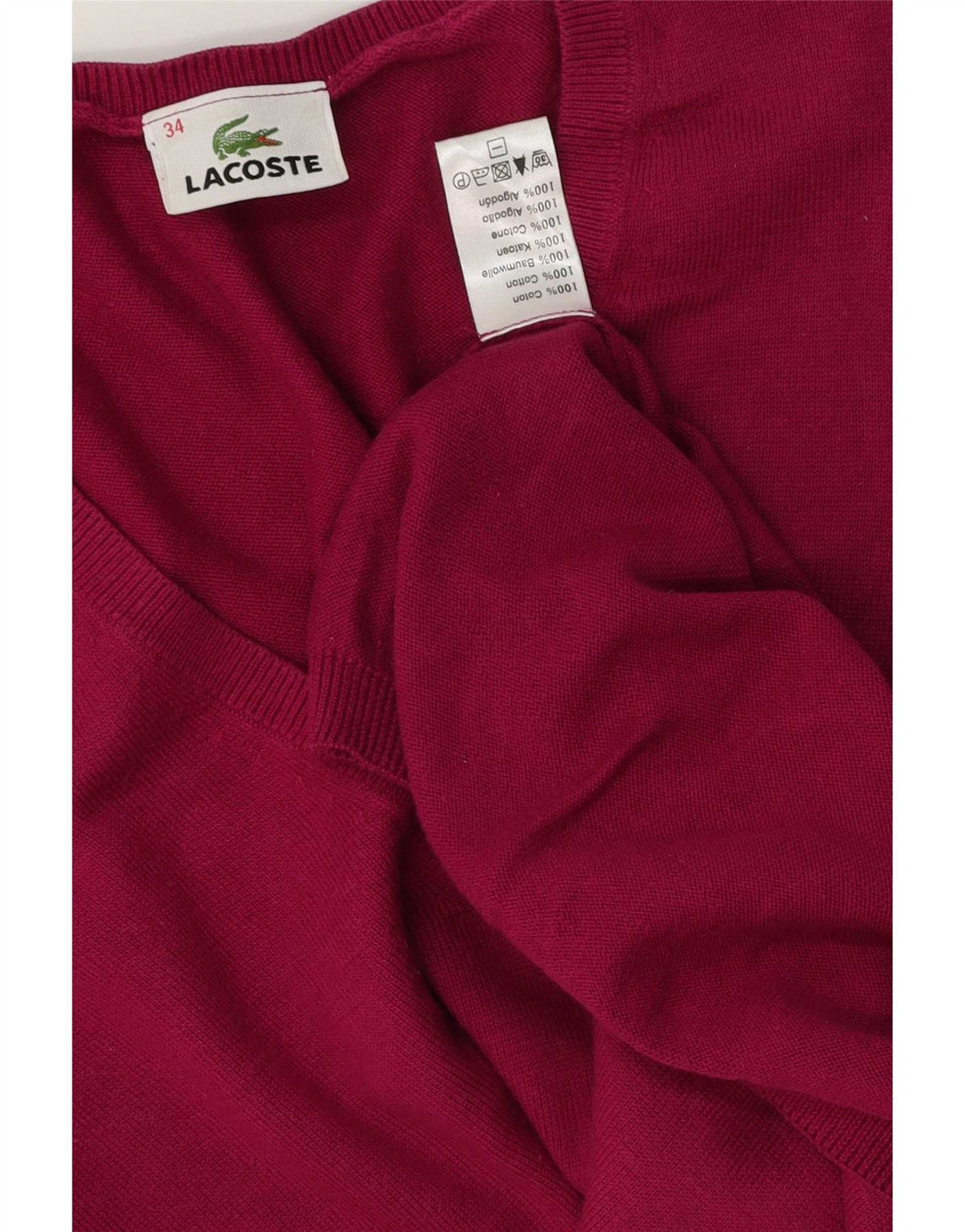 Lacoste Jersey con cuello en V para mujer Talla 34 Pequeño Algodón rosa