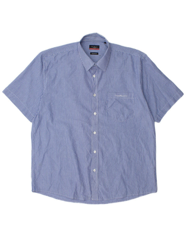 Pierre Cardin - Camisa de manga corta para hombre, ajuste regular, talla 3XL, algodón azul a rayas