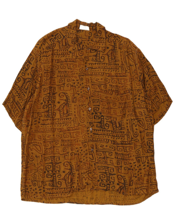 Ingram Camisa de manga corta con estampado abstracto para hombre Talla 43 17 XL Viscosa marrón