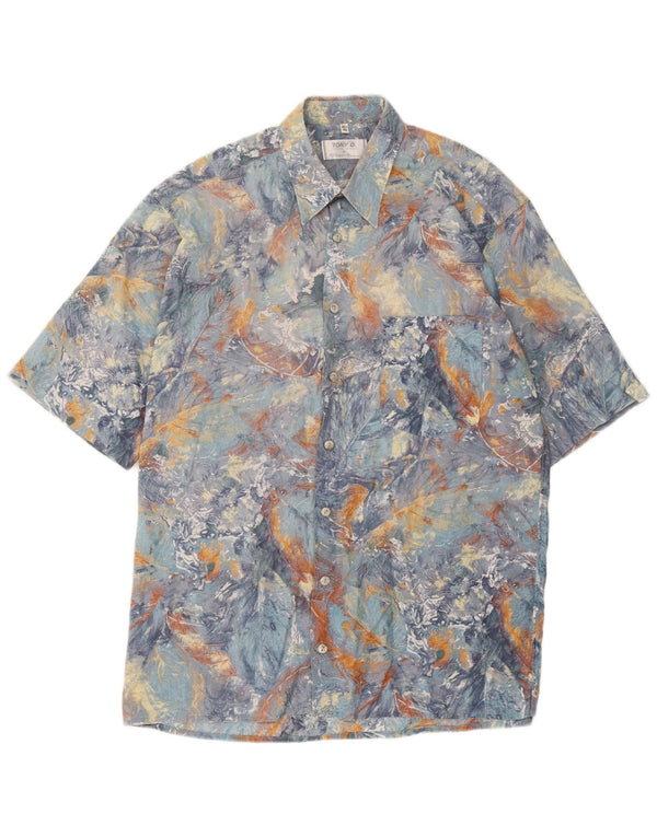 Peter Hahn Camisa de manga corta para hombre Talla 16 1/2 42 Tinte anudado azul grande