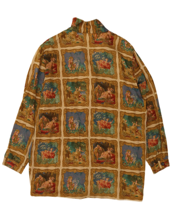 Vintage mujer camisa gráfica blusa Reino Unido 18 XL Khaki Patchwork