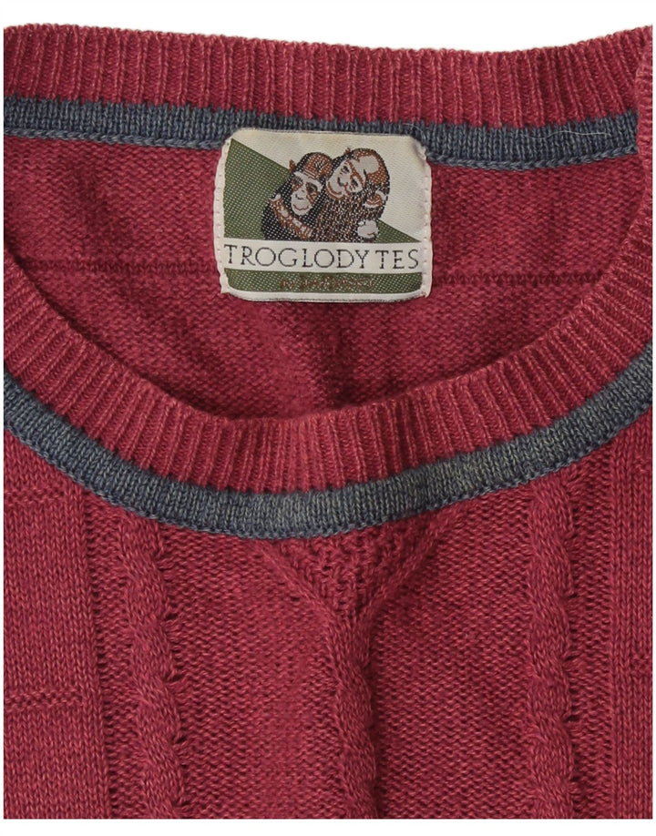 Vintage hombres cuello redondo jersey suéter grande rosa colorblock