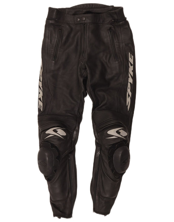 Spyke Pantalones de cuero con estampado de motocicleta para hombre IT 48 Medium W30 L28 Negro