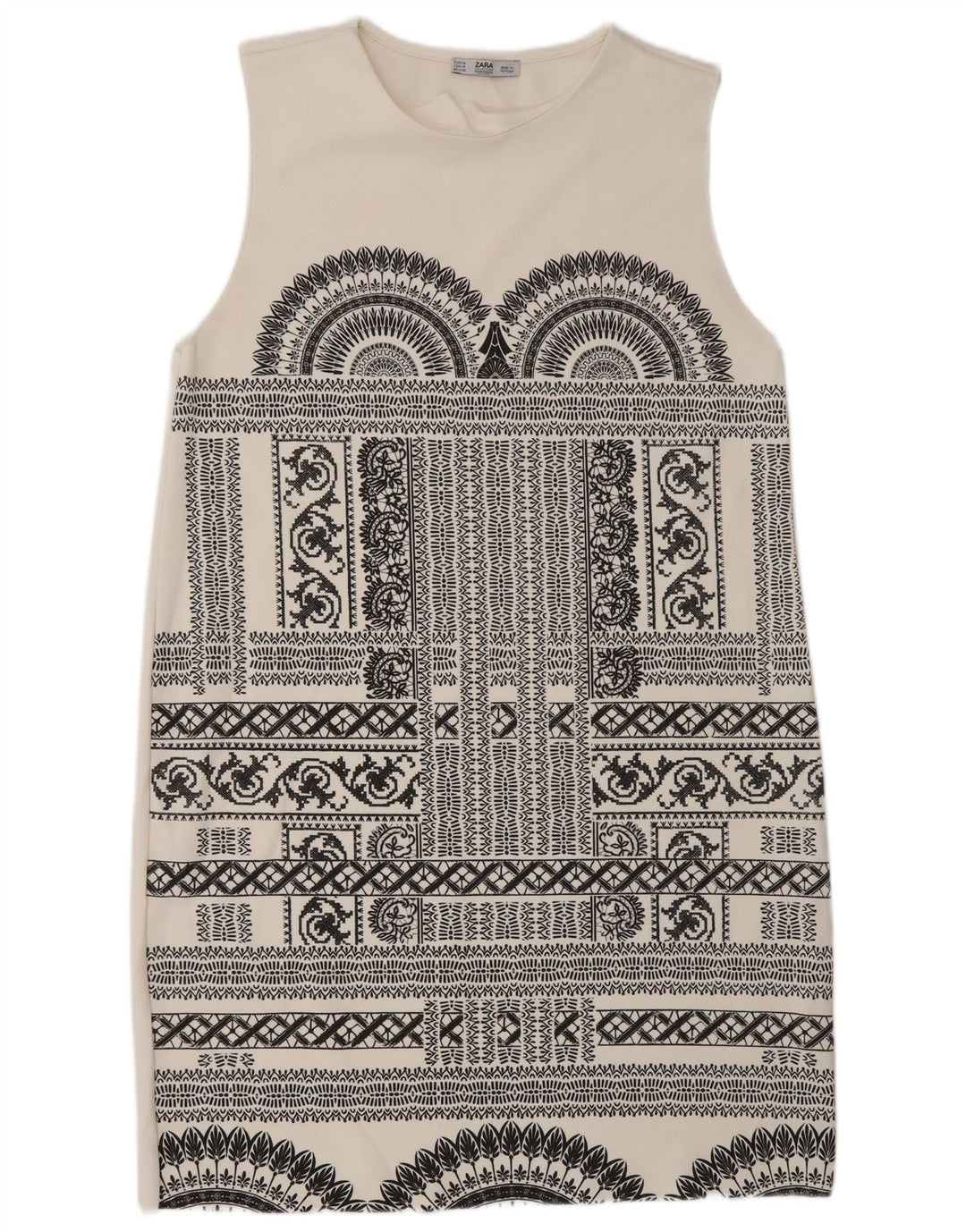 Zara Vestido Recto Sin Mangas para Mujer UK 40 Medio Blanco Geométrico