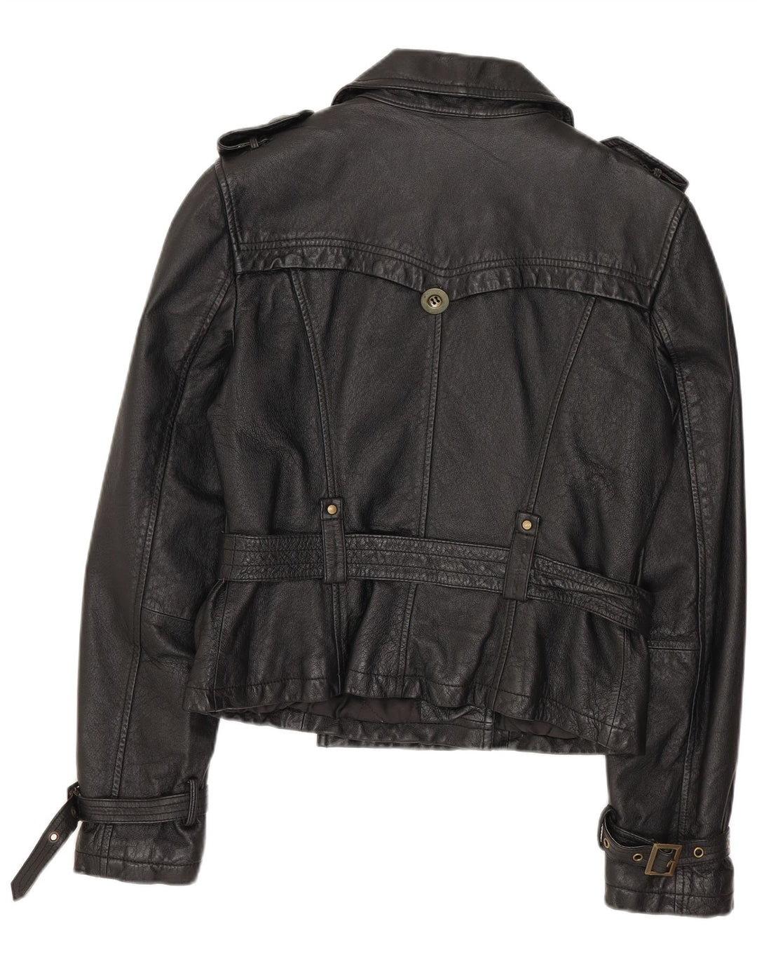 SPECCHIO Chaqueta de cuero militar corta para mujer Reino Unido 12 Cuero negro mediano