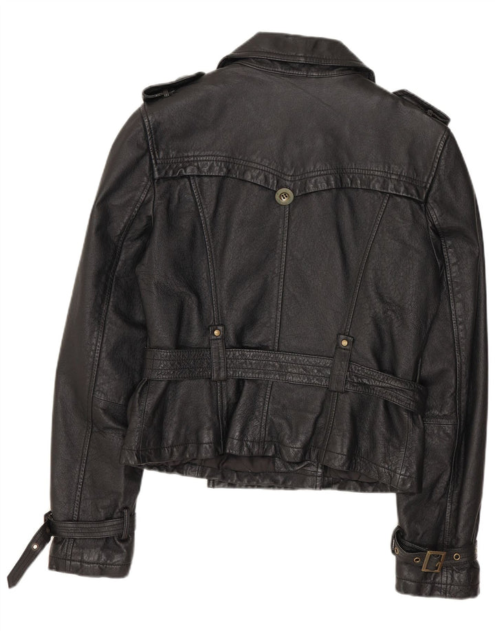 SPECCHIO Chaqueta de cuero militar corta para mujer Reino Unido 12 Cuero negro mediano