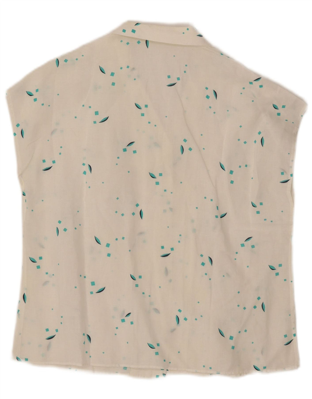 VINTAGE Mujer Camisa Sin Mangas Blusa Reino Unido 12 Medio Blanco Geométrico