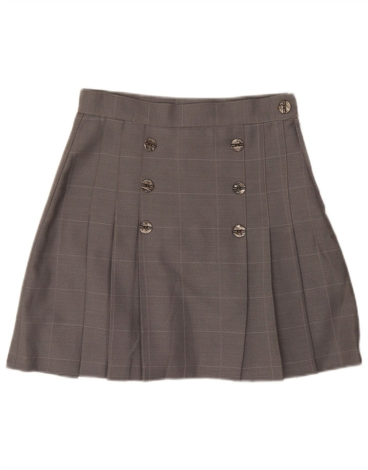 Vintage mujer plisada mini falda IT 42 Mediana W28 Gris Check Wool
