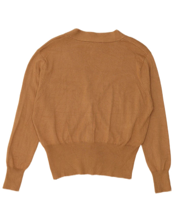 Zara Mujer Crop Cardigan Suéter UK 10 Small Beige Viscosa