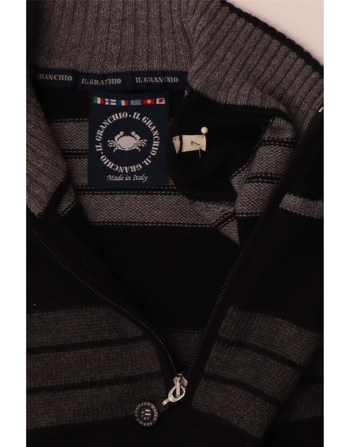 Il Granchio - Jersey para hombre con cuello y cremallera, talla grande, color azul marino a rayas