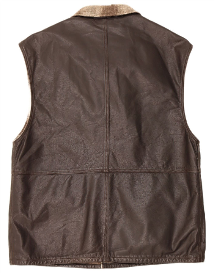 Chaleco de cuero vintage para hombre IT 48 Cuero color block marrón medio