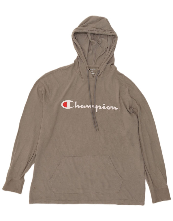 Champion Top Gráfico Con Capucha De Manga Larga Gris Medio
