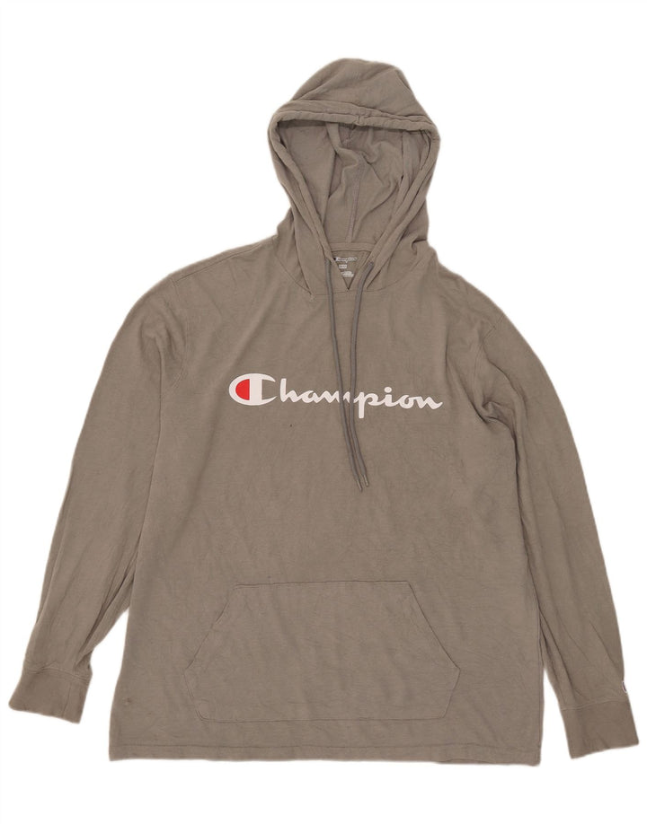 Champion Top Gráfico Con Capucha De Manga Larga Gris Medio