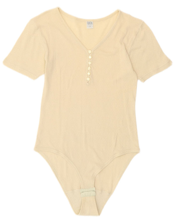 Vintage mujer body Reino Unido 8 pequeño blanco apagado